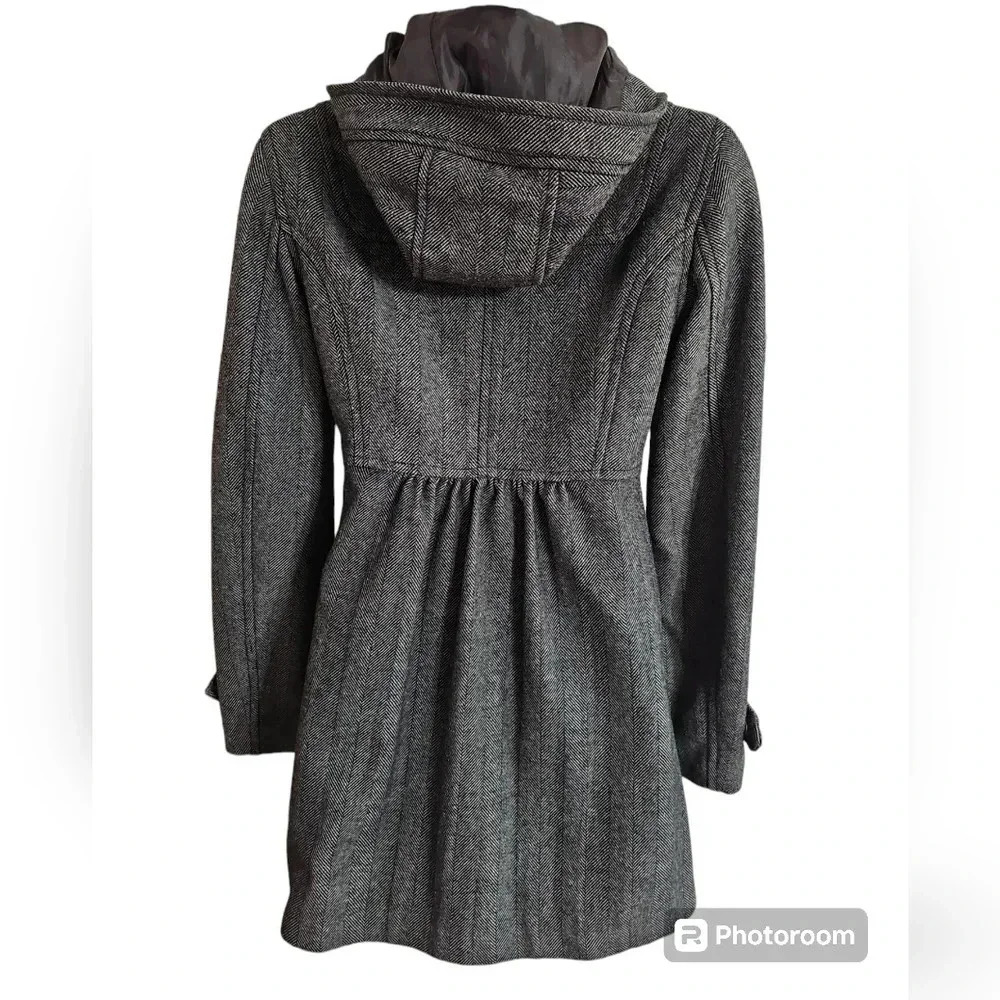 H&M Divided Gray Wool Blend Toggle Coat Hooded Y2K Academia Jacket Size 4 Preppy - Picture 3 of 7